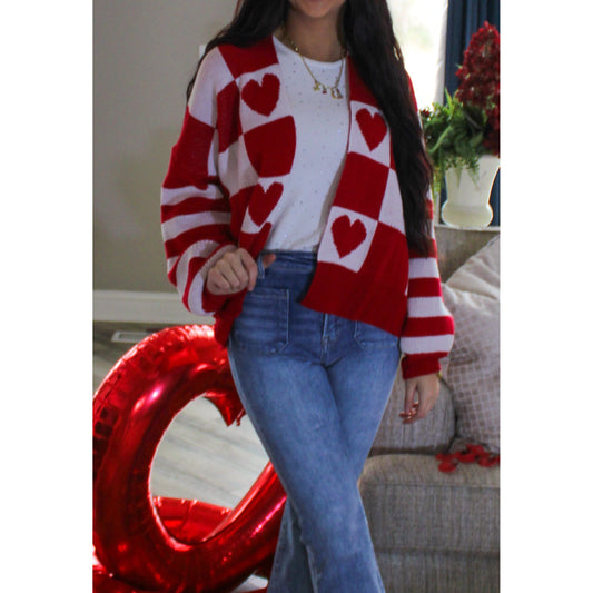 Queen of Hearts Cardigan, Red/White