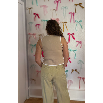 Caroline Button Vest, Taupe/White