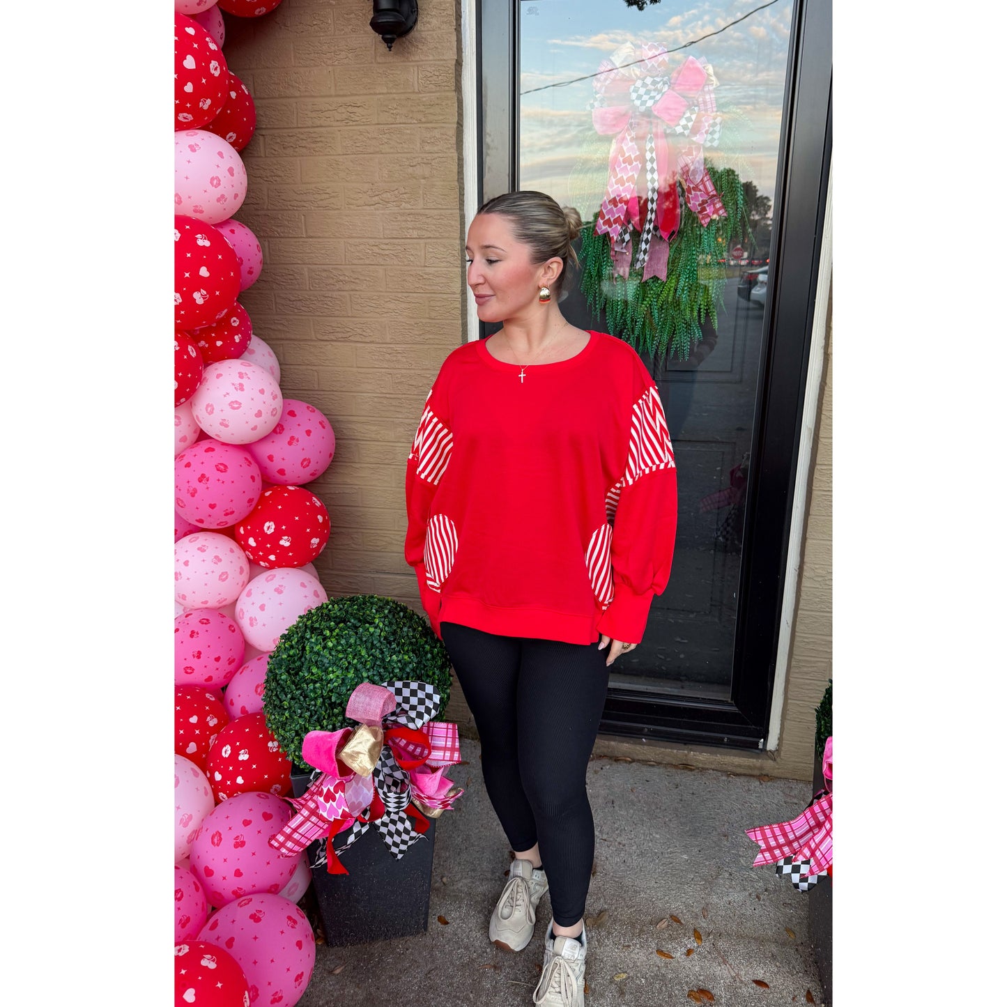 Jennifer Stripe Detail Top, Red/White