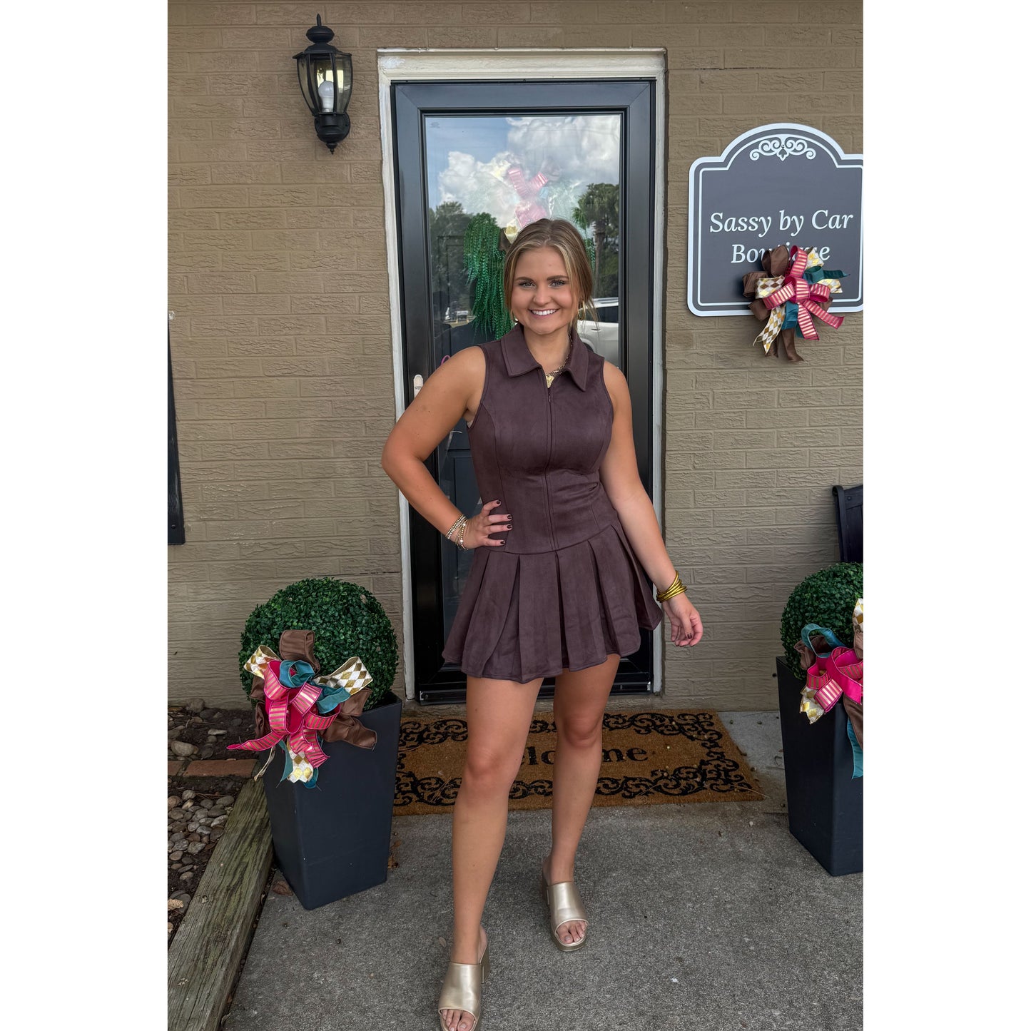 Annie Suede Mini Dress, Chocolate