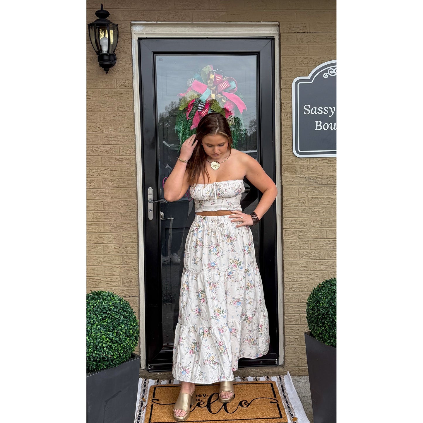 Floral Detail Maxi Skirt Set, Multi