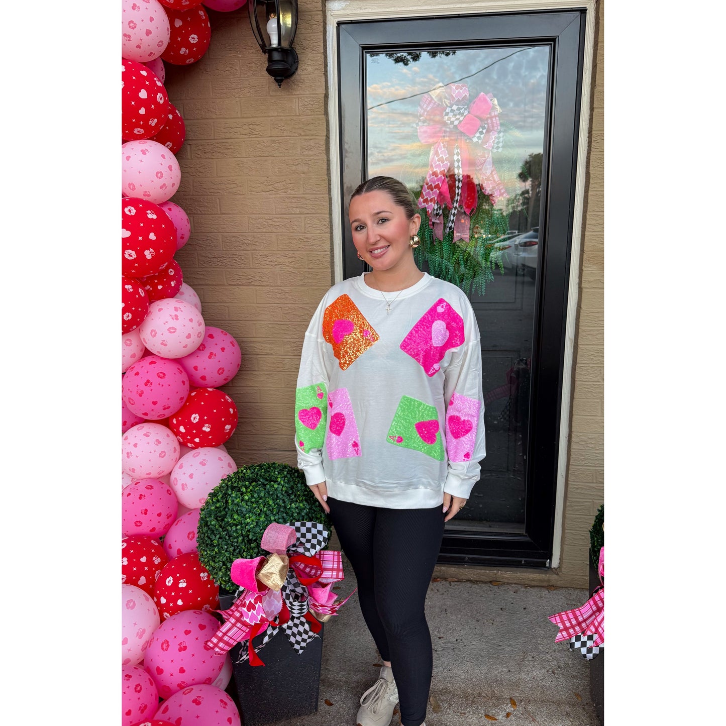 Ace of Hearts Sequin Top, White Multi