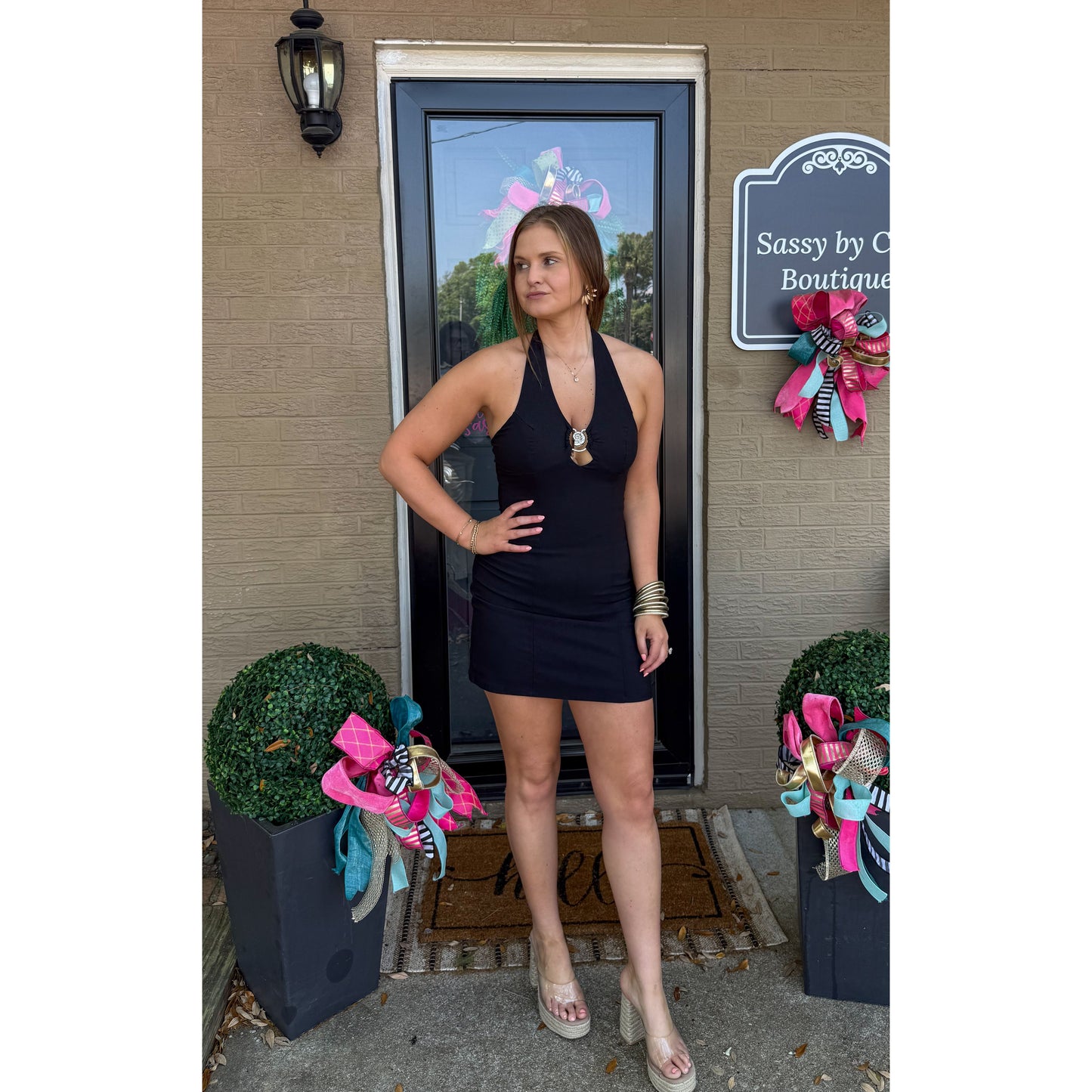 Halter Detail Mini Dress, Black