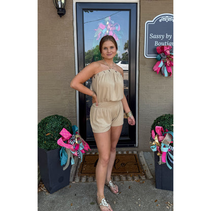 Eyelet Halter Neck Romper