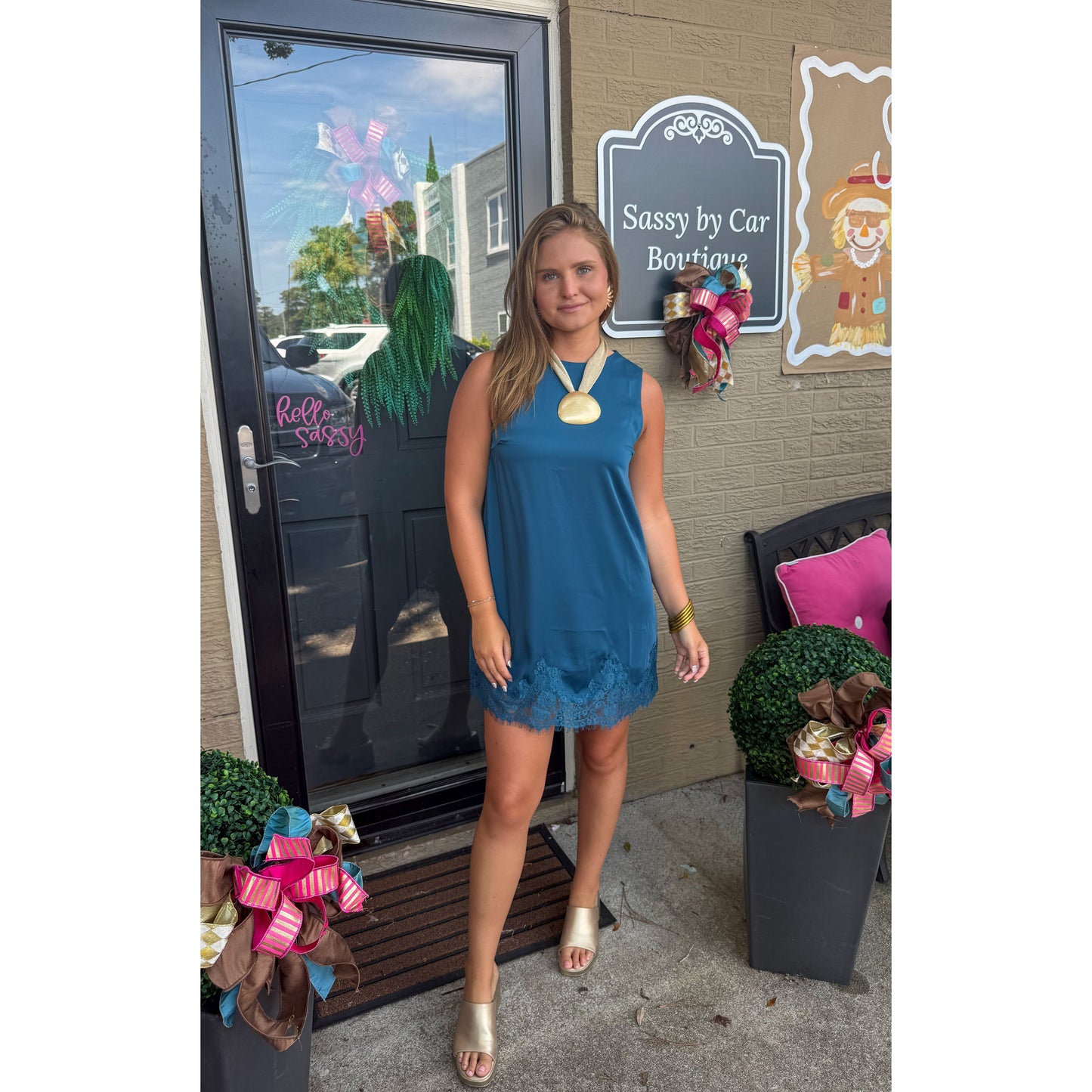 Annie Trim Lace Mini Dress, Peacock