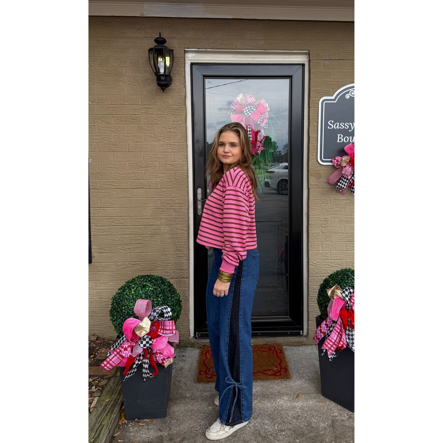 Leah Detail Top, Pink/Brown