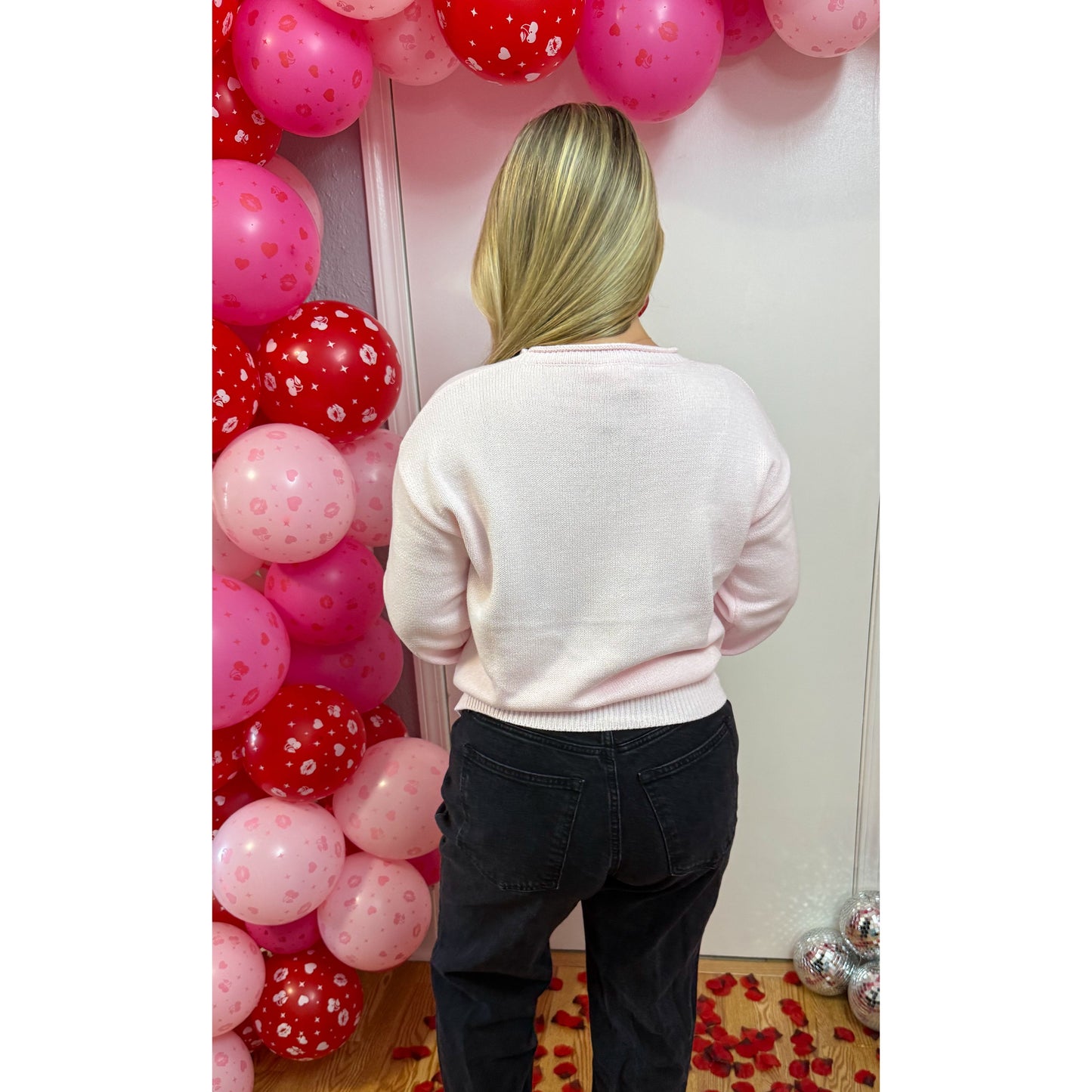 Heart Martini Graphic Sweater, Light Pink Multi