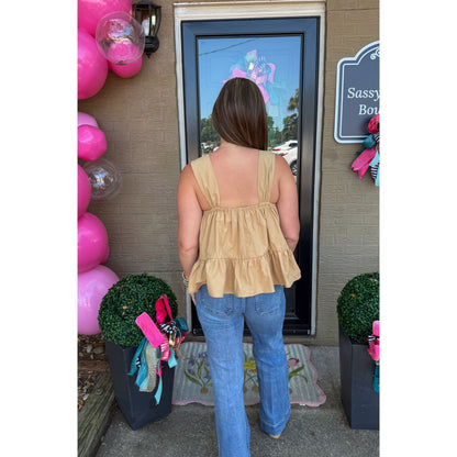 3D Flower Square Neck Top, Mocha