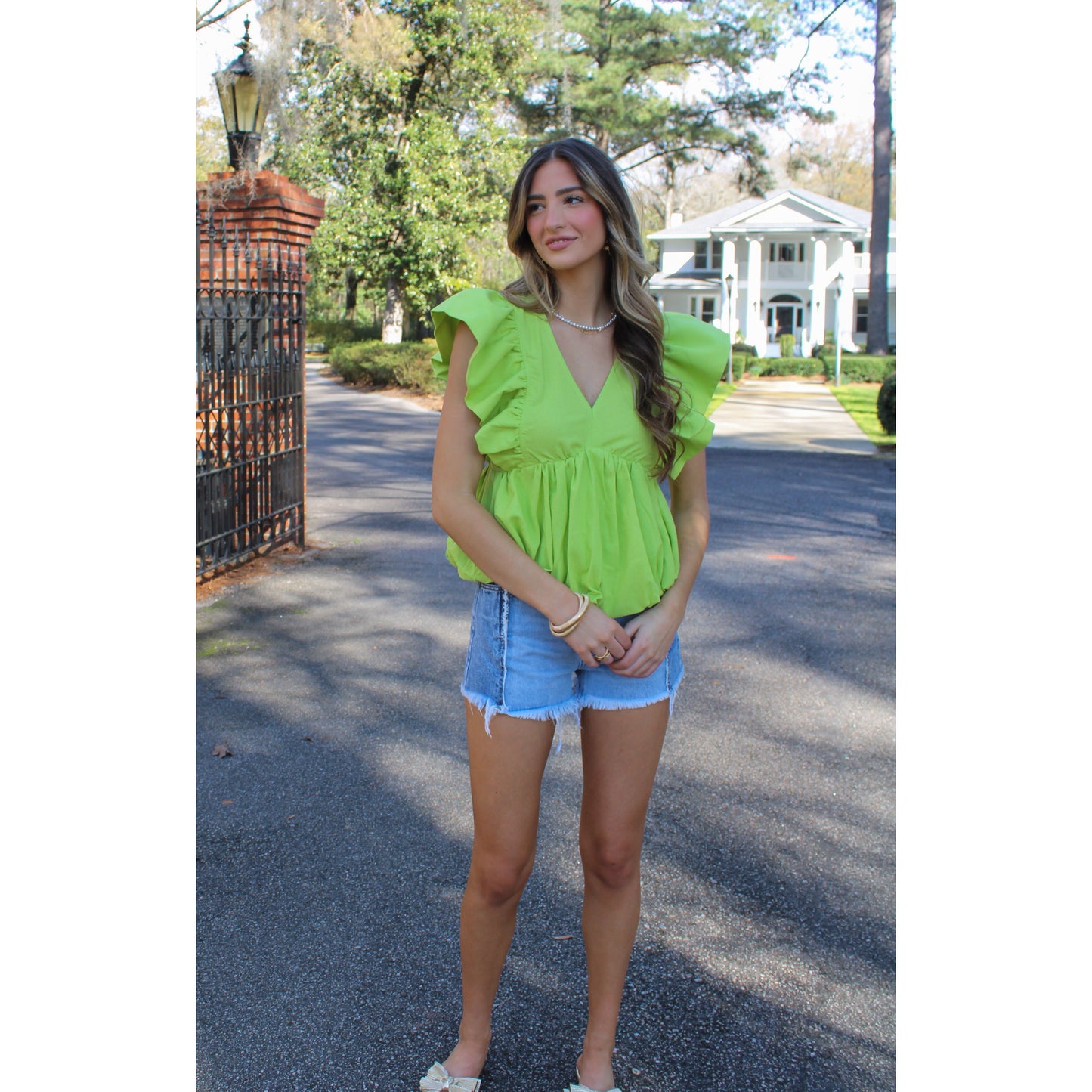 Bethany Puff Sleeve Top, Chartreuse