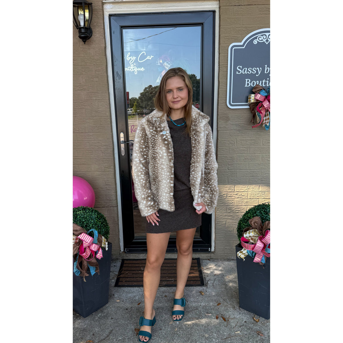 Caroline Faux Fur Jacket, Brown Multi