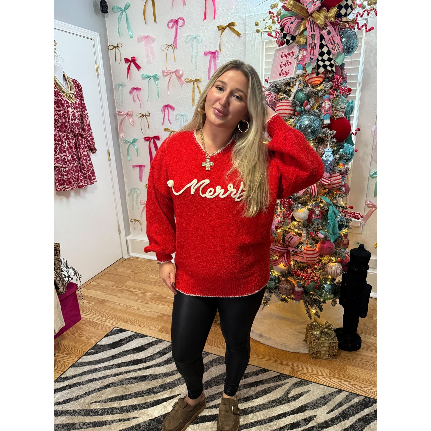 Merry Sweater, Red/Ivory