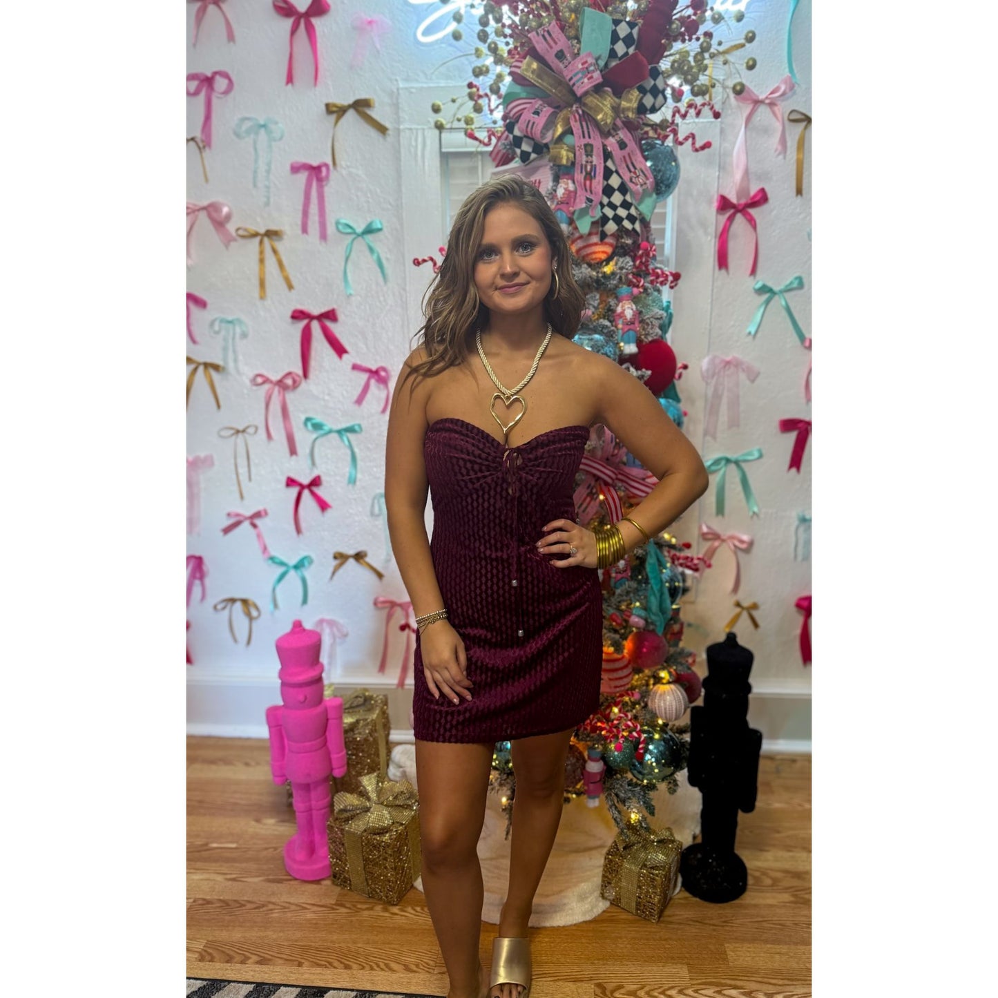 OTS Velvet Burgundy Mini Dress