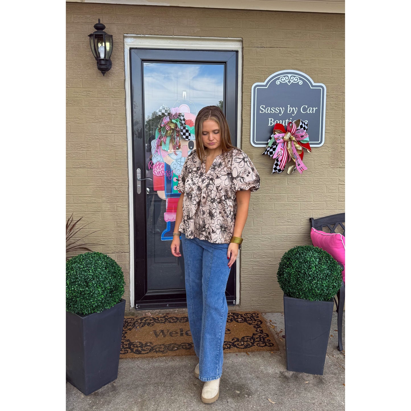 Alice Detail Blouse, Taupe/Black