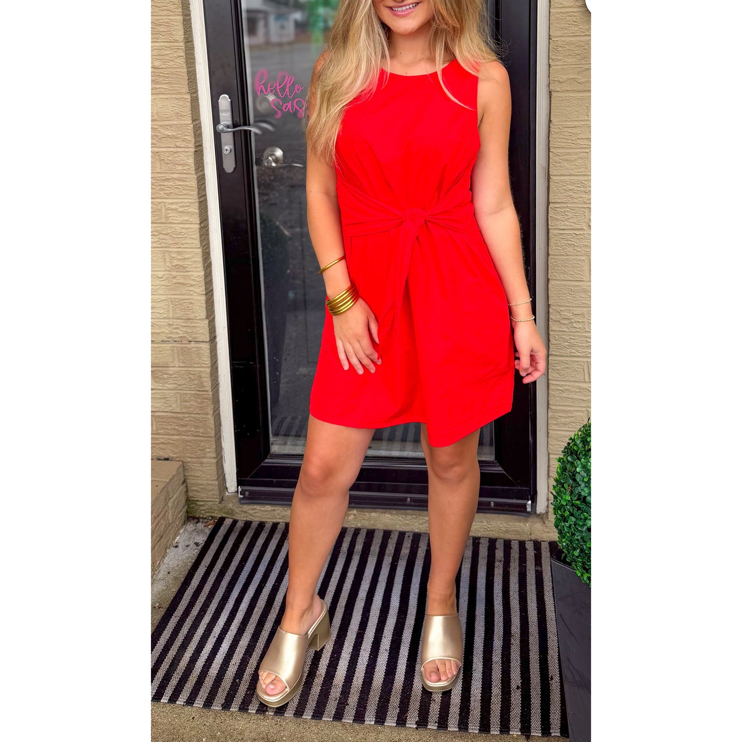 Collins Knot Mini Dress, Red