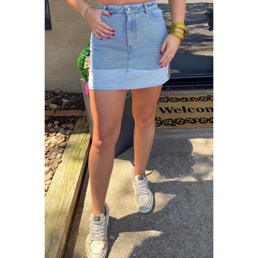 Denim Mini Skirt, Light Wash