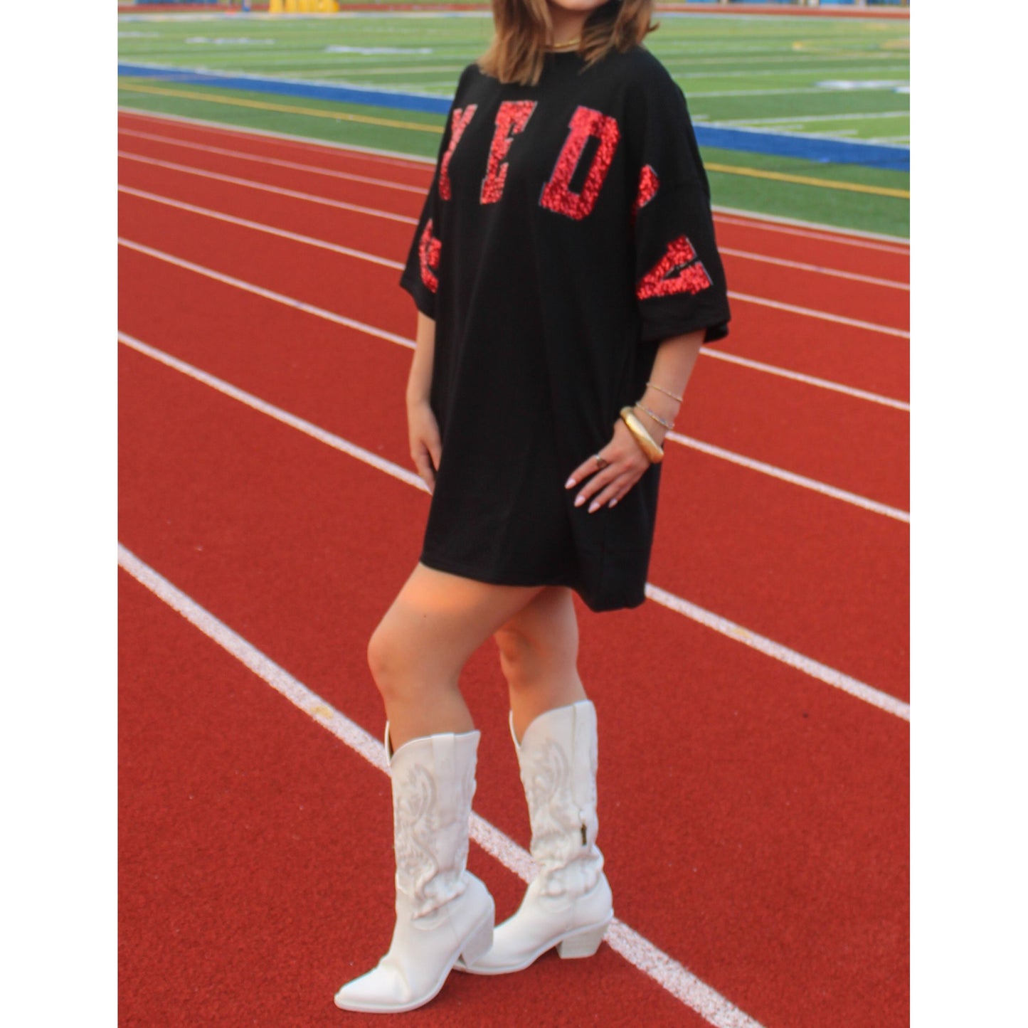 Game Day T-Shirt Dress, Black/Red