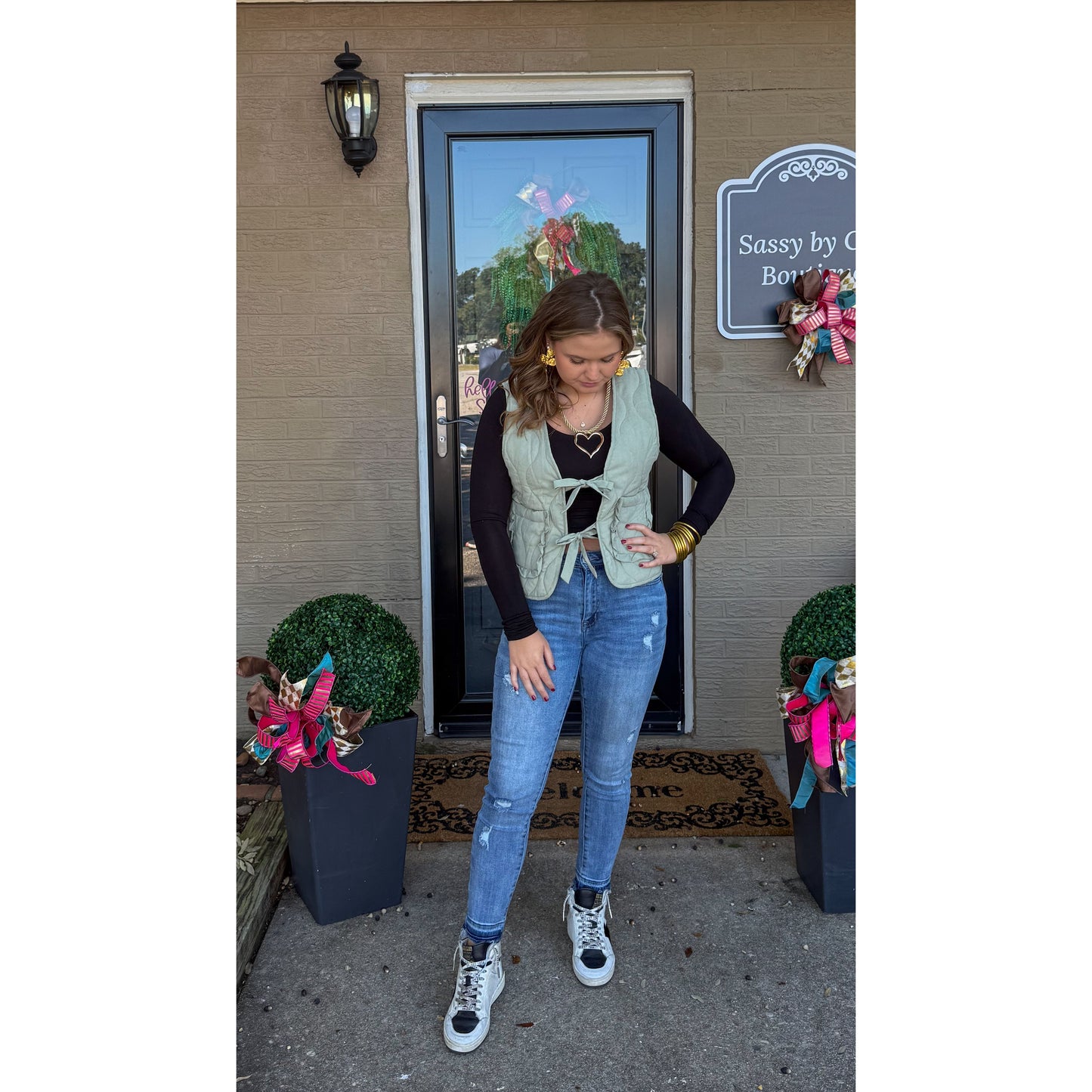 Reign Quilted Vest, Sage Green