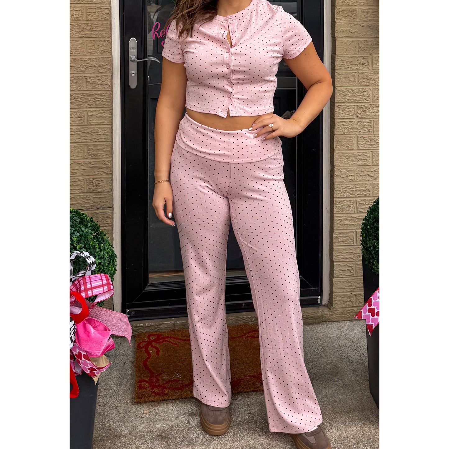 Marlowe Polka Dot Set, Pink/Brown