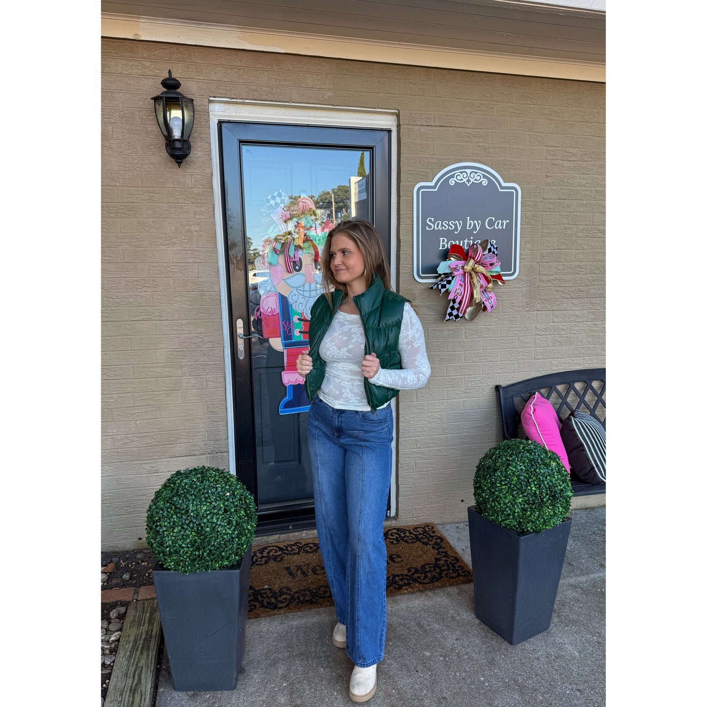 Raelyn Faux Leather Puffer, Hunter Green