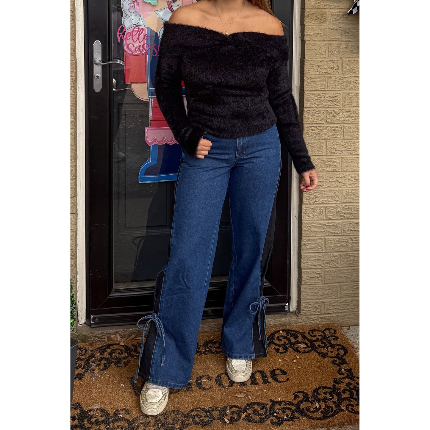 OTS Fuzzy Knit Sweater, Black