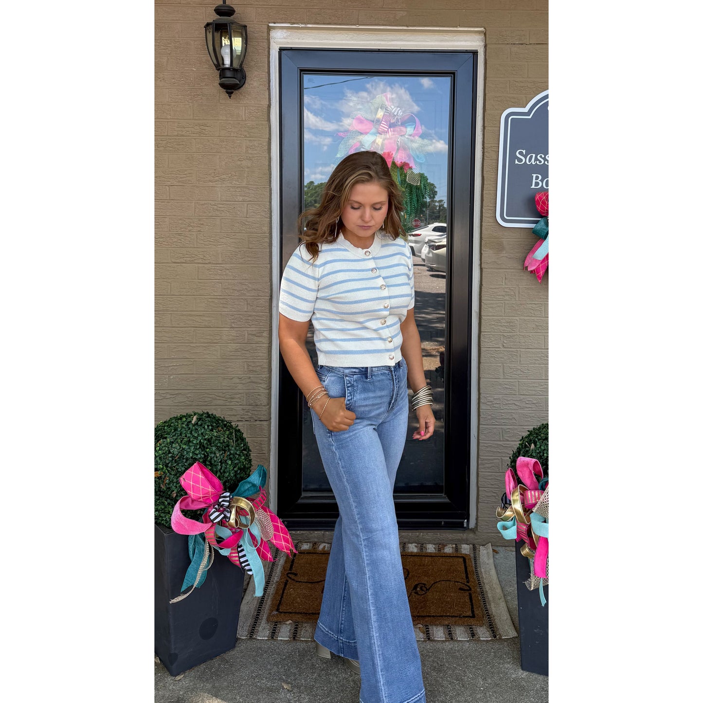 Hamptons Stripe Top, Blue/Ivory