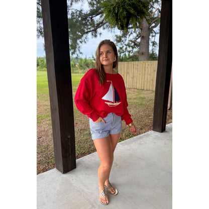 Boat Graphic Sweater, Red Multi