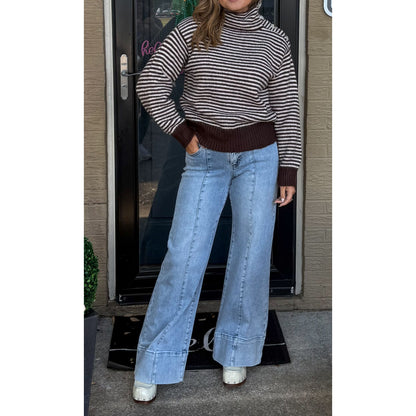 Claire Striped Sweater, Brown/Ivory