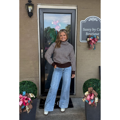 Claire Striped Sweater, Brown/Ivory