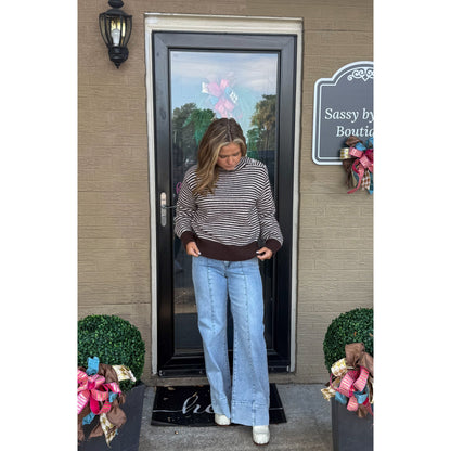 Claire Striped Sweater, Brown/Ivory