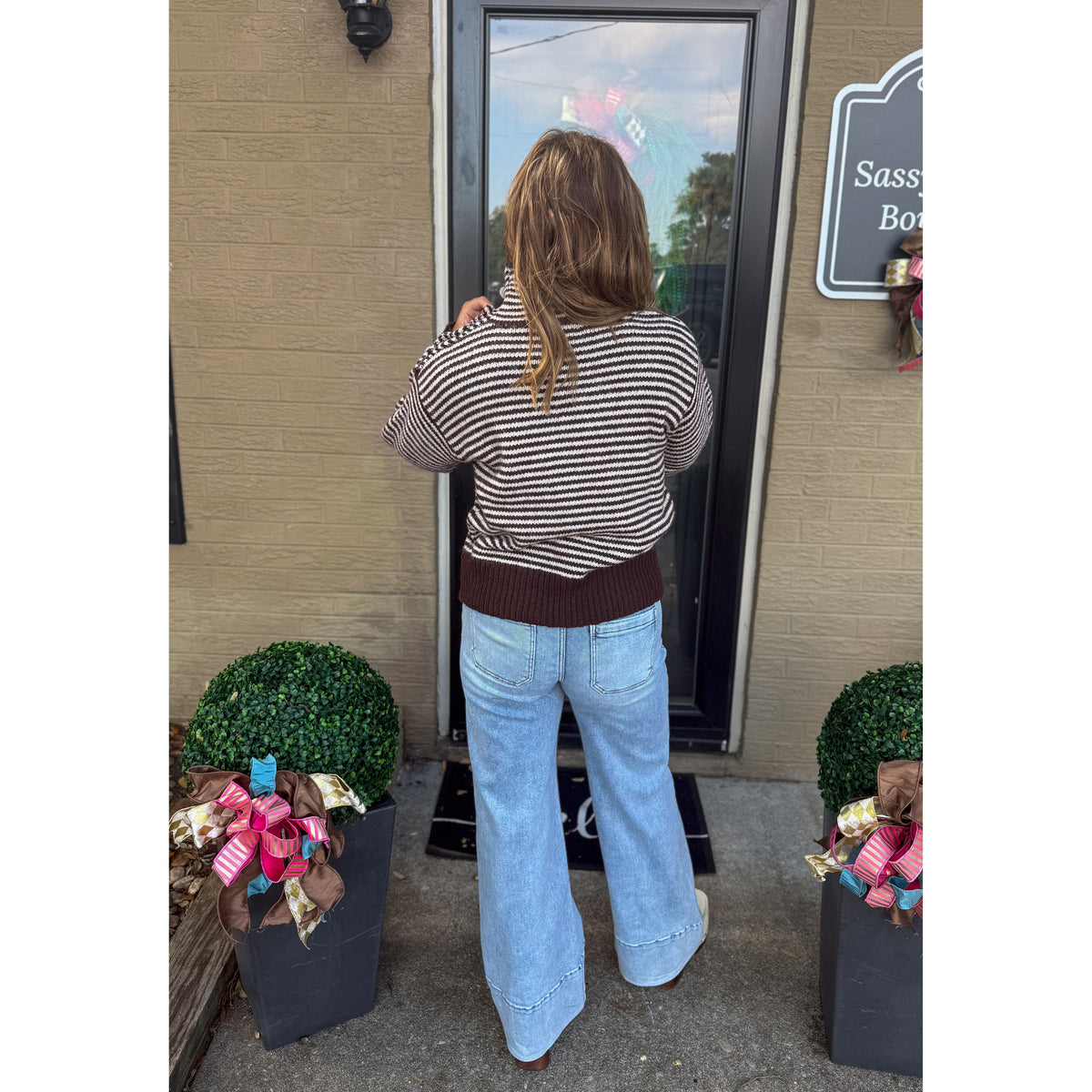 Claire Striped Sweater, Brown/Ivory