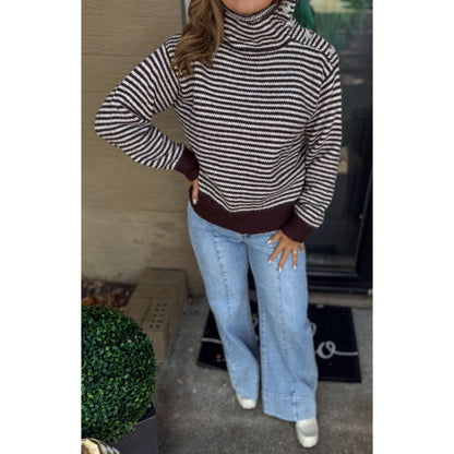 Claire Striped Sweater, Brown/Ivory