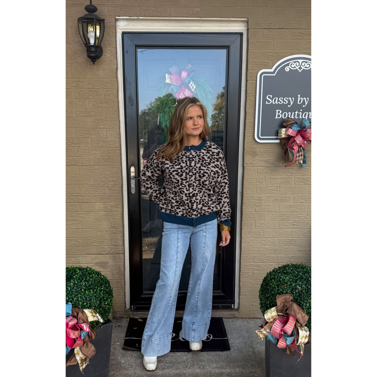 Josie Leopard Cardigan, Brown/Blue