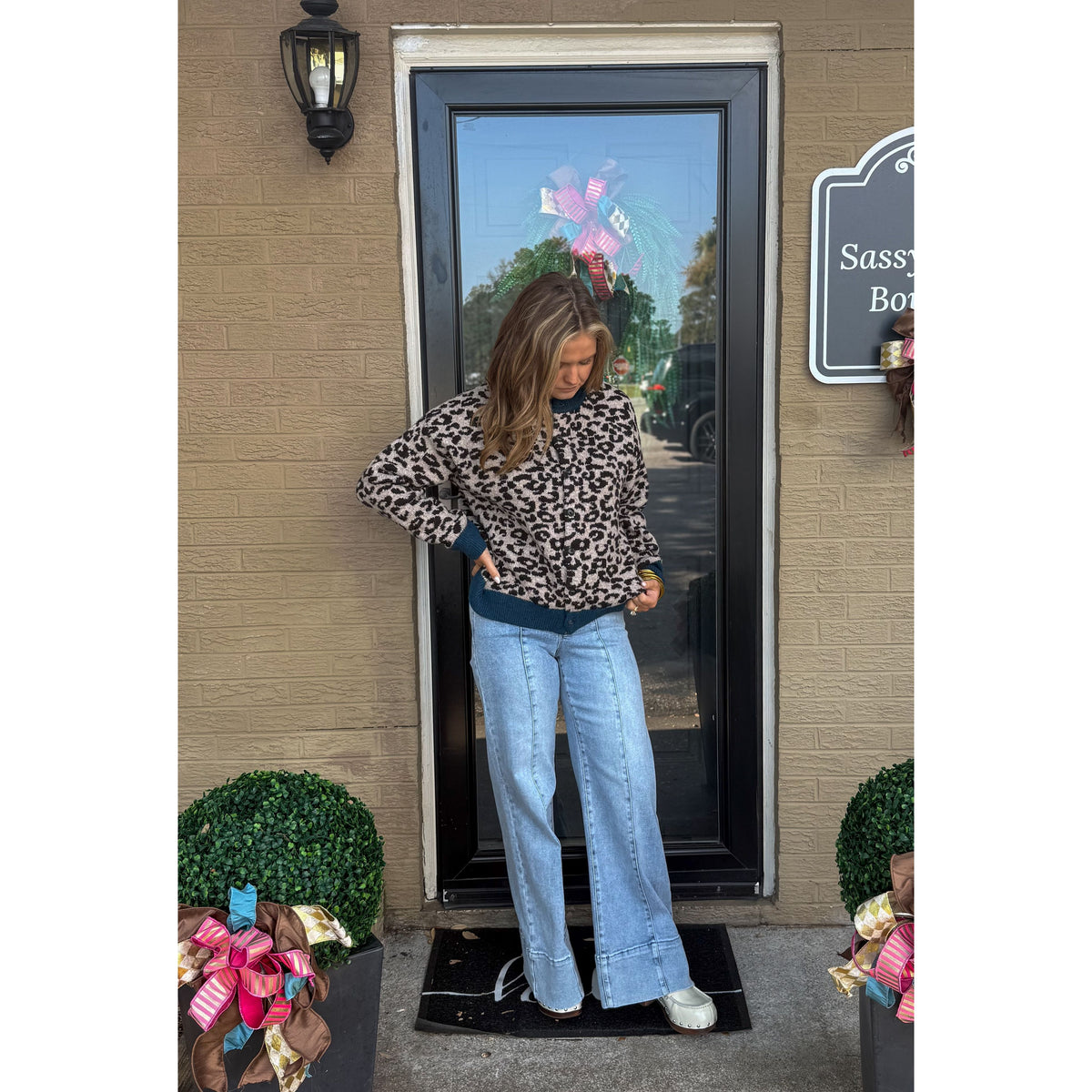Josie Leopard Cardigan, Brown/Blue