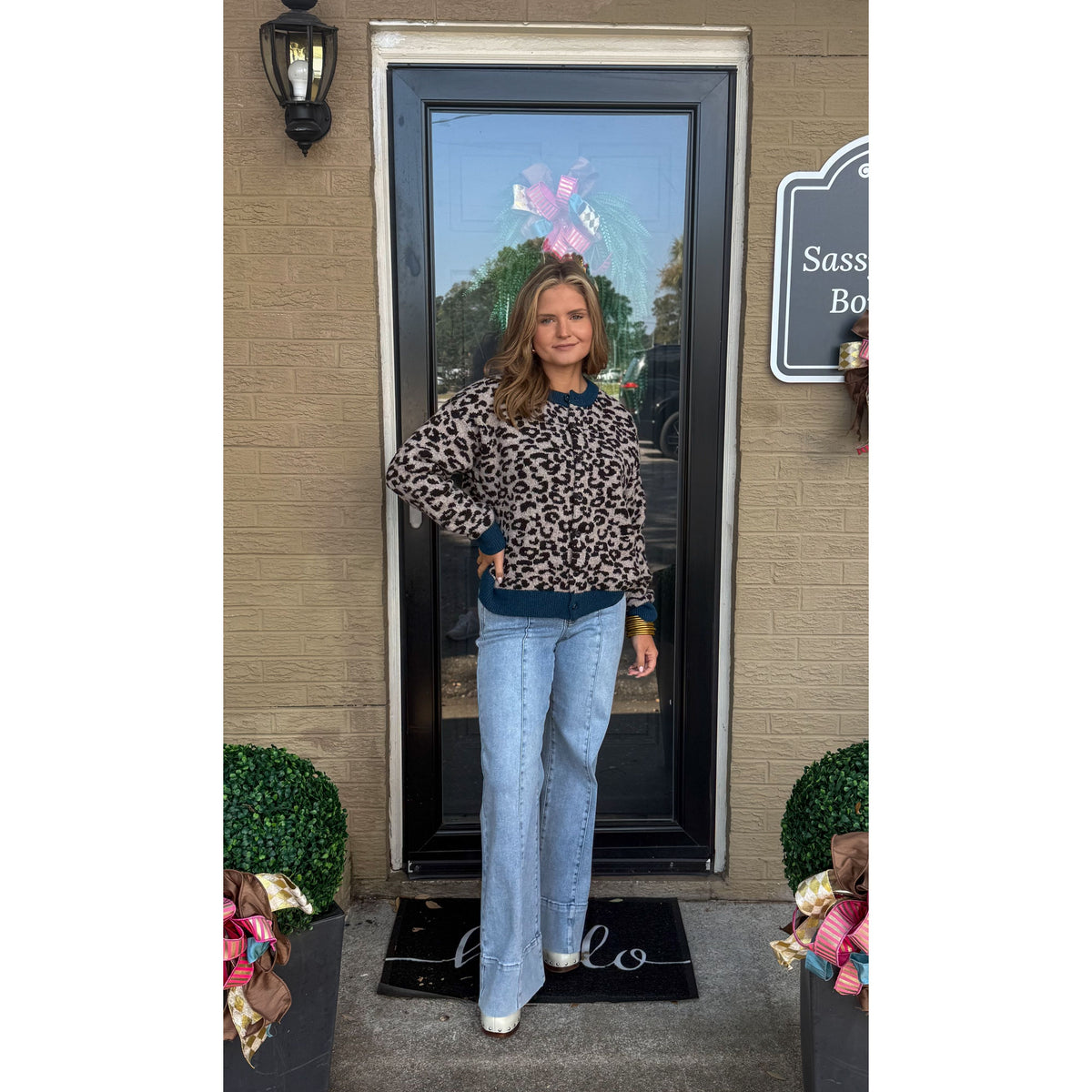 Josie Leopard Cardigan, Brown/Blue