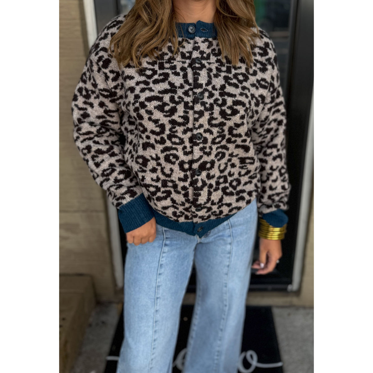 Josie Leopard Cardigan, Brown/Blue