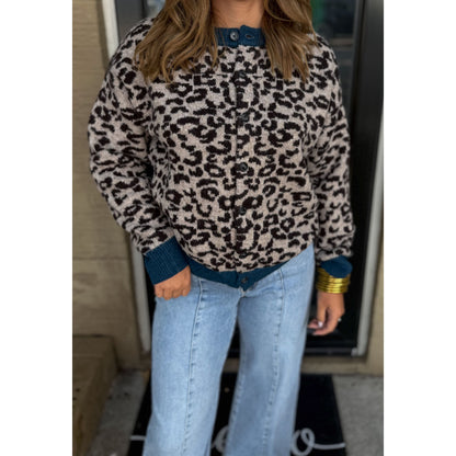 Josie Leopard Cardigan, Brown/Blue