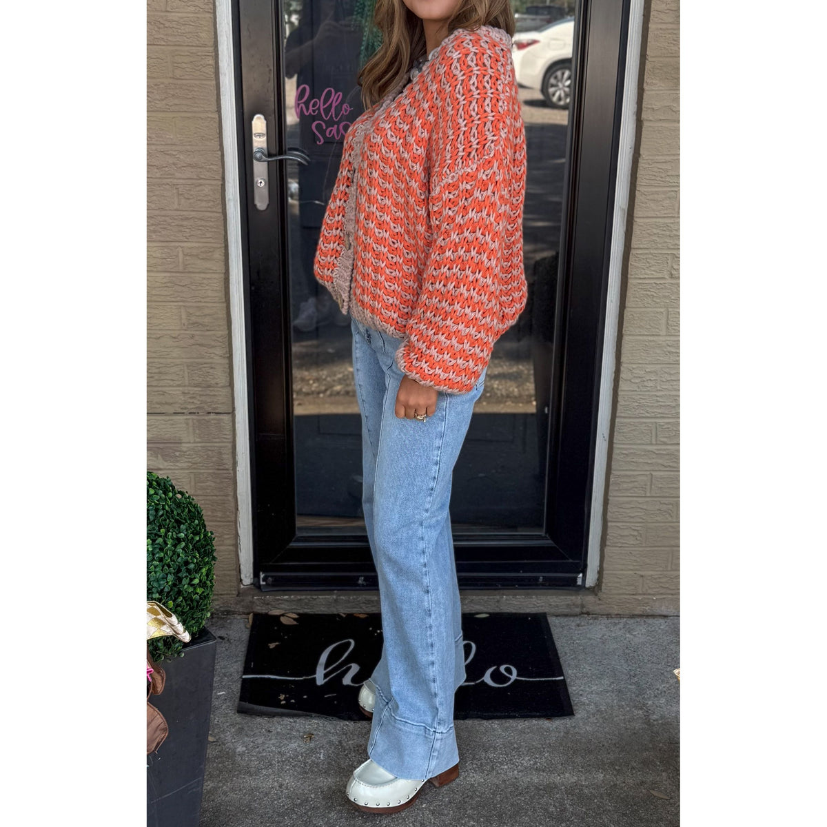 Hollis Knit Sweater, Beige/Orange