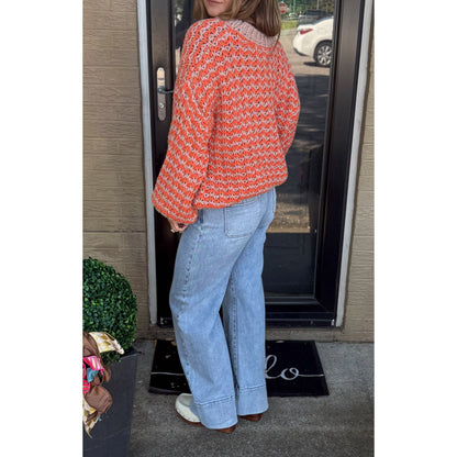 Hollis Knit Sweater, Beige/Orange