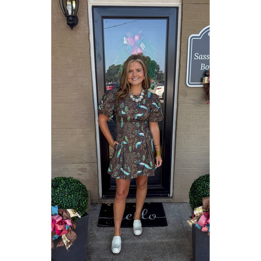 Palmer Detailed Mini Dress, Brown Multi