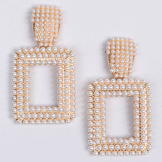 Open Cut Rectangle Pearl Earrings
