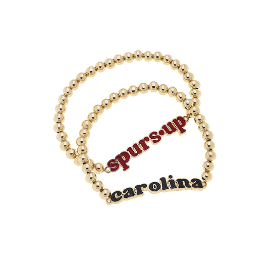 South Carolina Gamecocks Slogan Ball Bead Bracelet Set of 2
