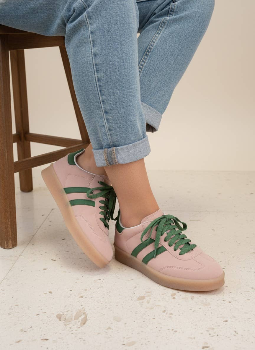 CHRISTI Retro Court Sneakers with Double Side Stripe