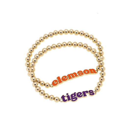 Clemson Tigers Slogan Ball Bead Bracelet Set of 2