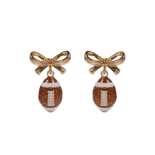 Gold Bow with Glitter Football Earring