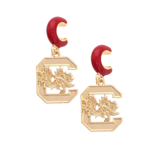 South Caroline Gamecocks Logo Huggie Hoop Earrings in Garnet