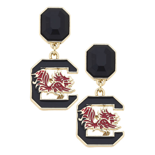 South Carolina Gamecocks Rhinestone Enamel Logo Earrings