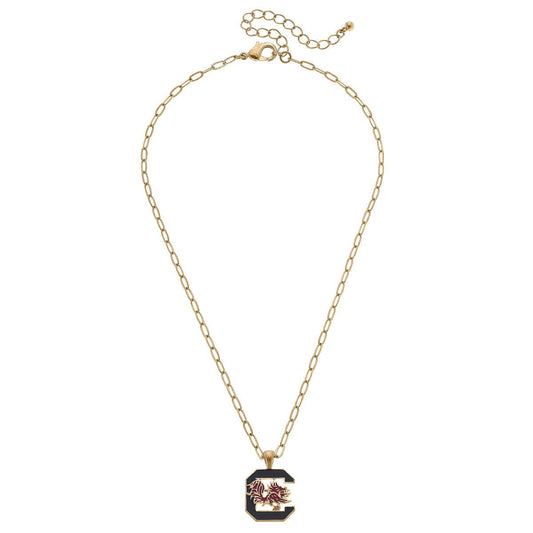 South Carolina Gamecocks Enamel Pendant Necklace Gold