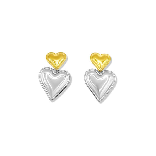 Evette Heart Puff Earrings, Gold/Silver