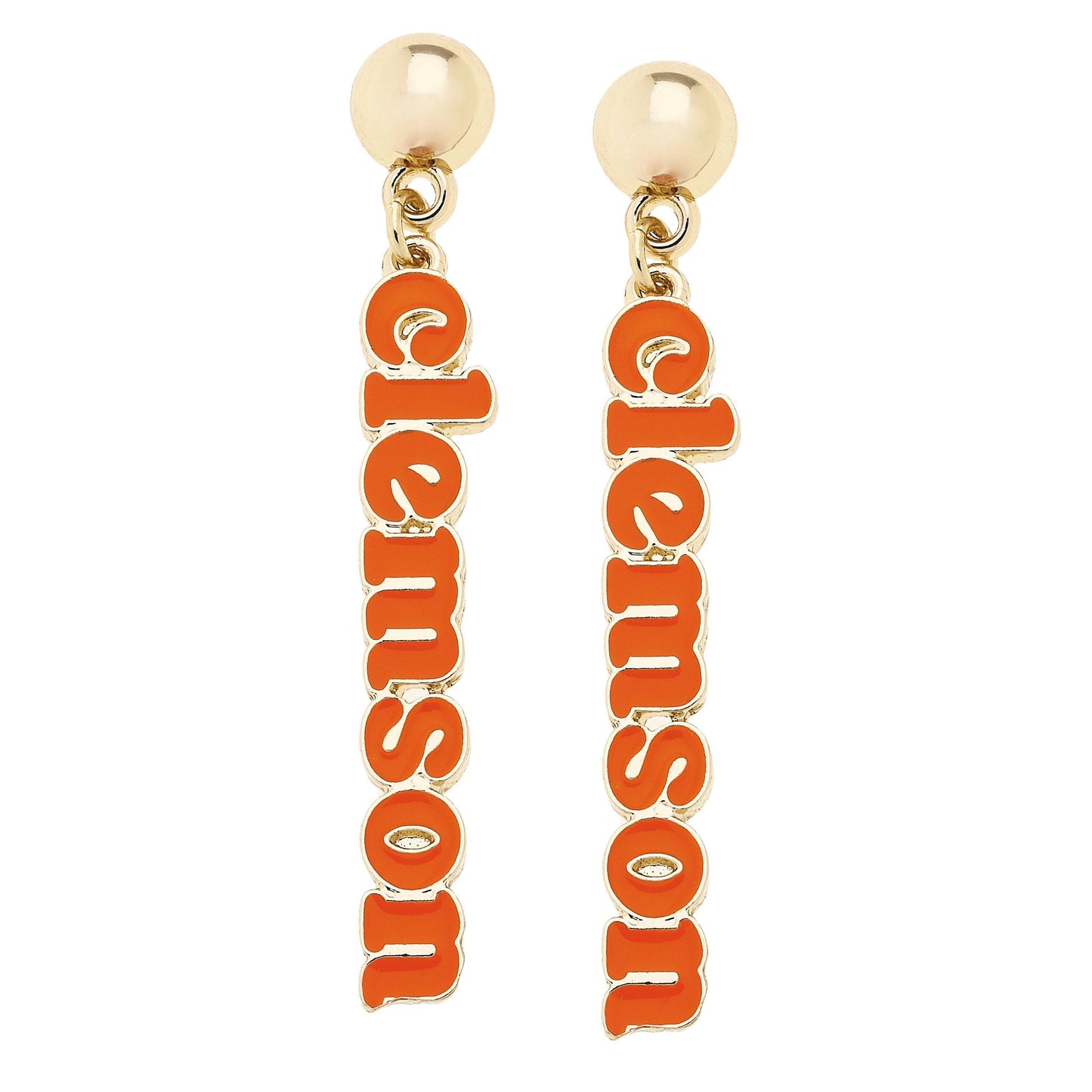 Clemson Tigers Slogan Earrings in Orange/Shiny Gold