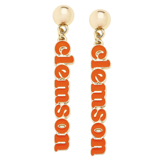 Clemson Tigers Slogan Earrings in Orange/Shiny Gold